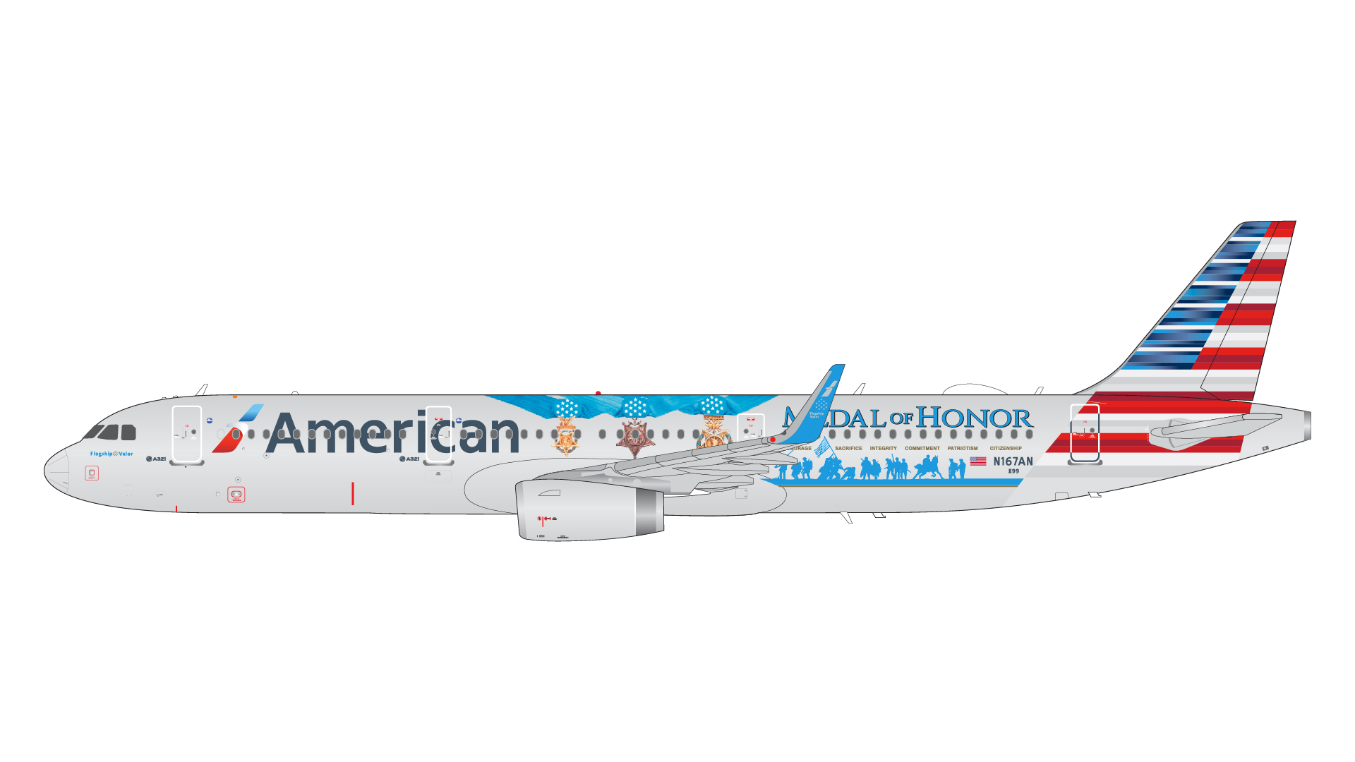 G2AAL1156 GEMINI 200 American Airlines A321S N167AN Flagship Valor / Medal of Honor 1:200 完売しました。 GEMINI JETS 1:200 American Airlines / アメリカン航空 A321 亜鉛ダイキャスト製