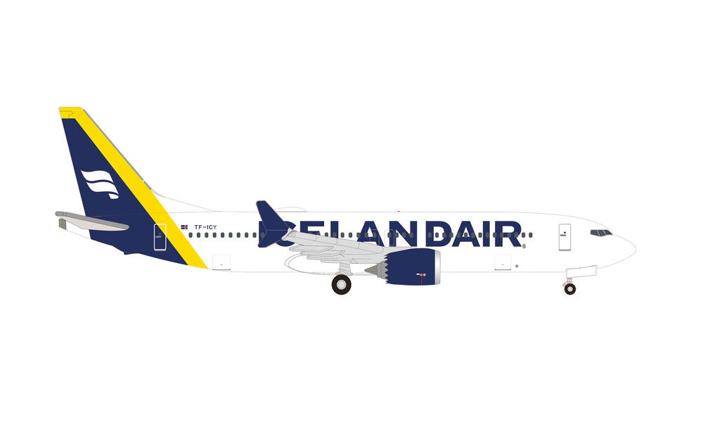 536769 Herpa Icelandair / アイスランド航空 B737 Max 8 TF-ICY yellow tail stripe Latrabjarg 1:500 完売しました。
