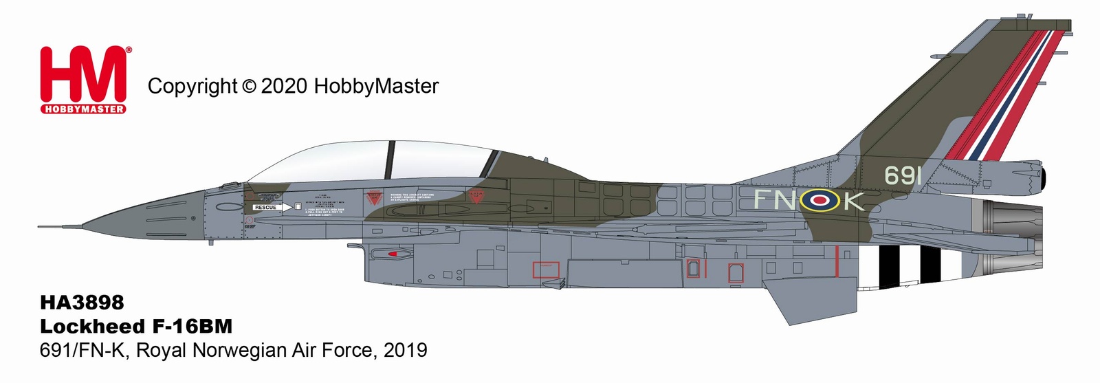 HA3898 HOBBY MASTER Royal Norwegian Air Force / ノルウェー空軍 F-16BM 2019 691/FN-K 1:72 完売しました。