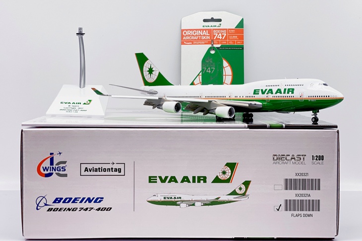 XX20321 JC WING EVA AIR / エバー航空/エヴァエア/長栄航空 + Limited Edition Aviationtag付属しません B747-400 B-16411 スタンド付 1:200 メーカー完売