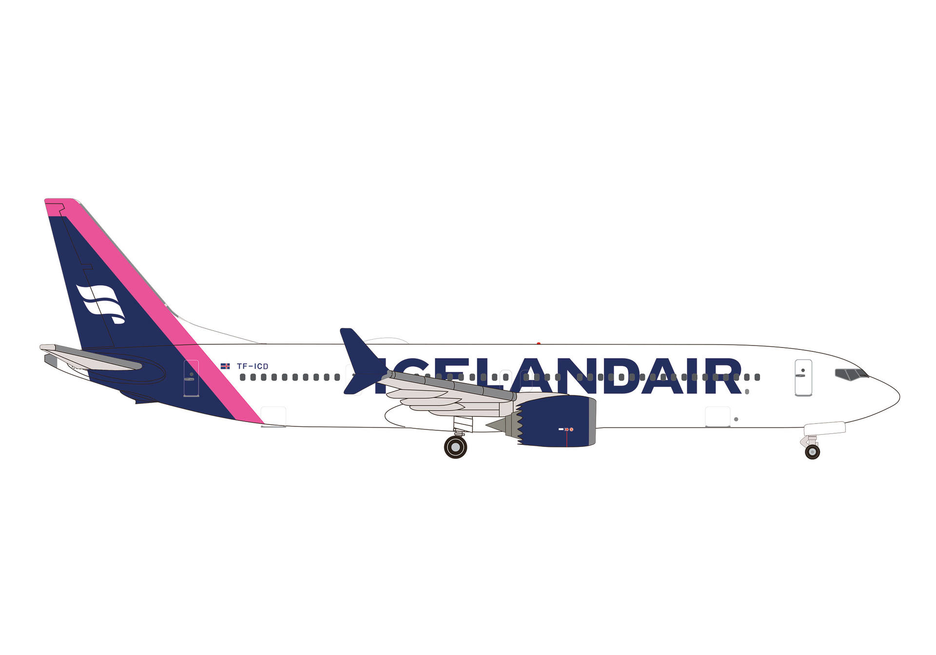 537476 Herpa Icelandair / アイスランド航空 B737 MAX9 TF-ICD Baula , magenta tail stripe 1:500 予約