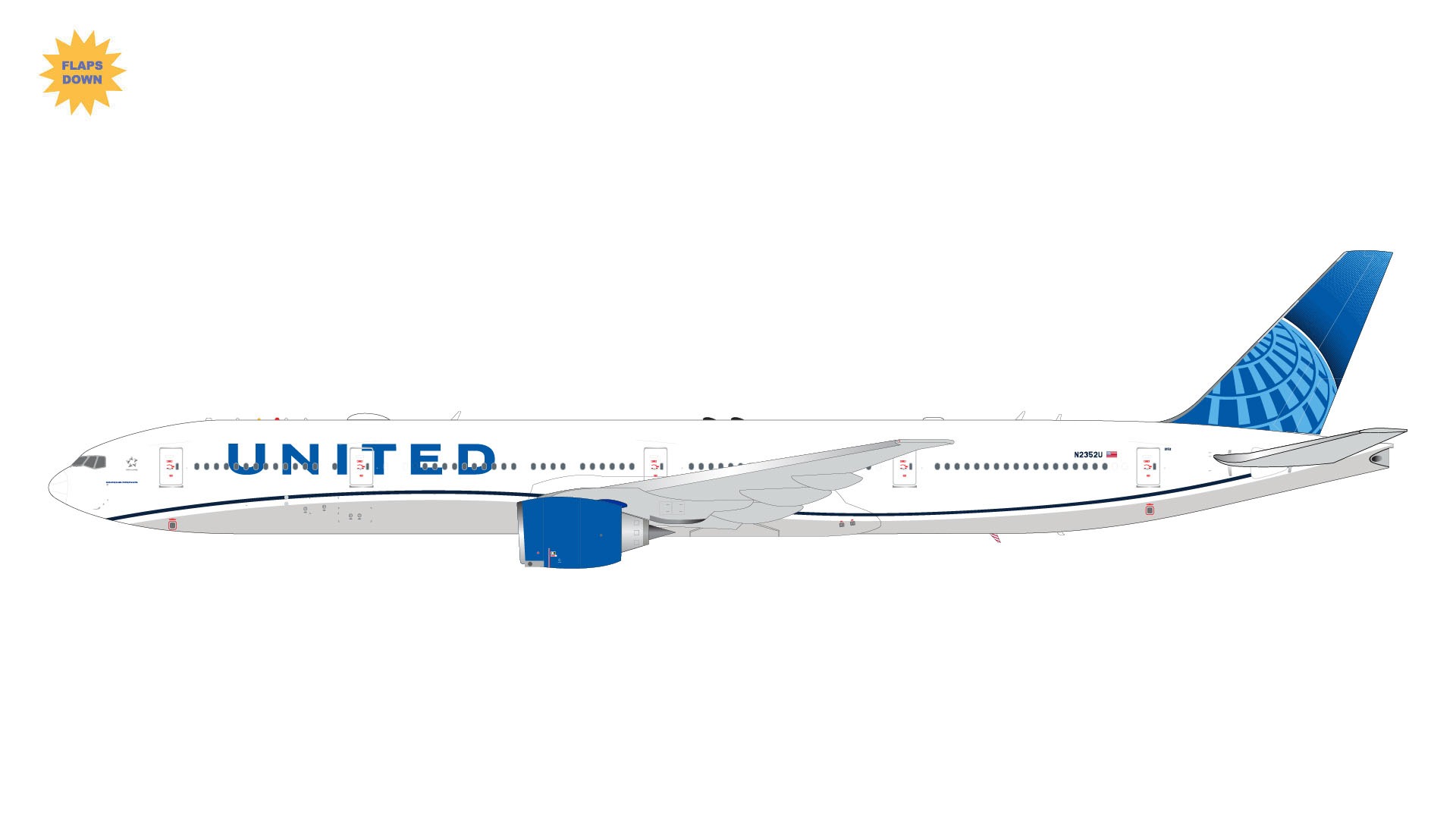 G2UAL1247F GEMINI 200 United Airlines / ユナイテッド航空 B777-300ER N2352U  flaps down 1:200 完売しました。