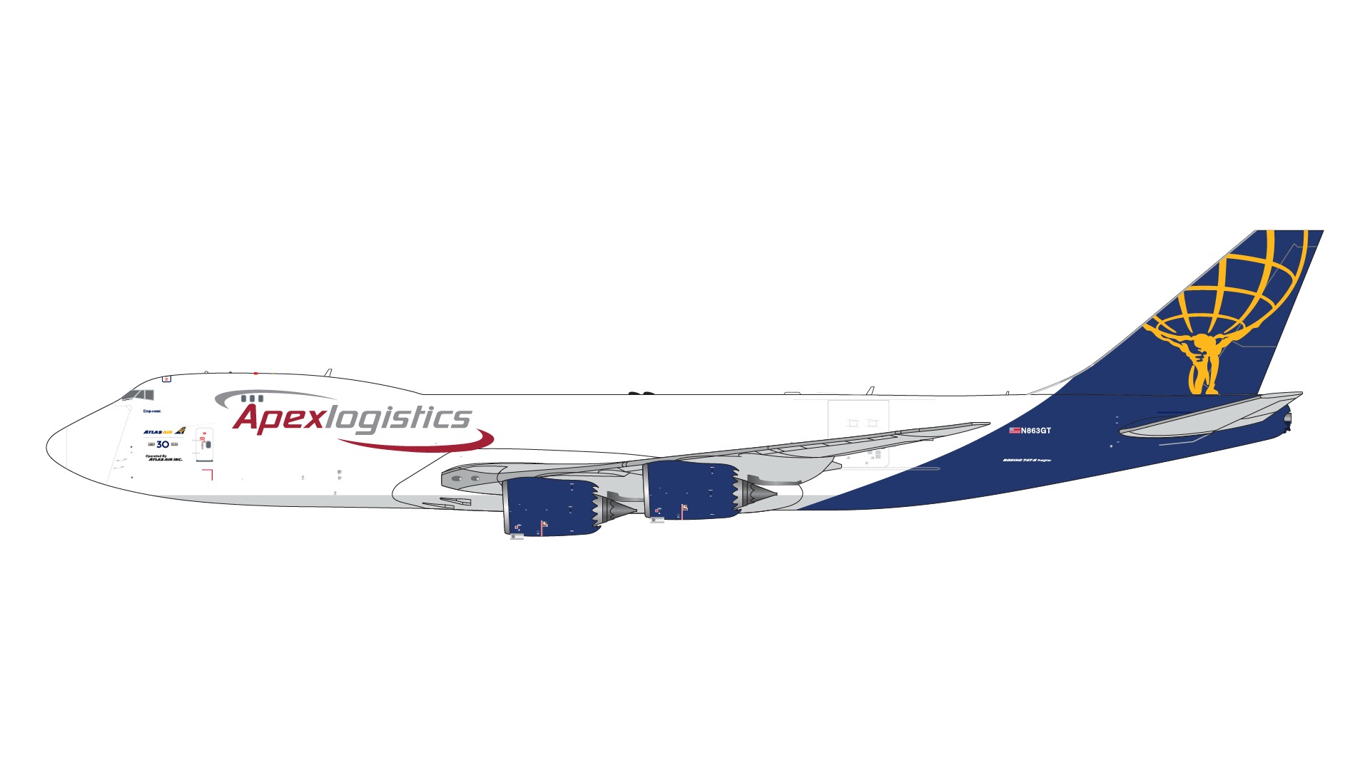 GJGTI2204 GEMINI JETS ATLAS AIR / アトラス航空 Worldwide Final Boeing 747 B747-8F N863GT 1:400 完売しました。