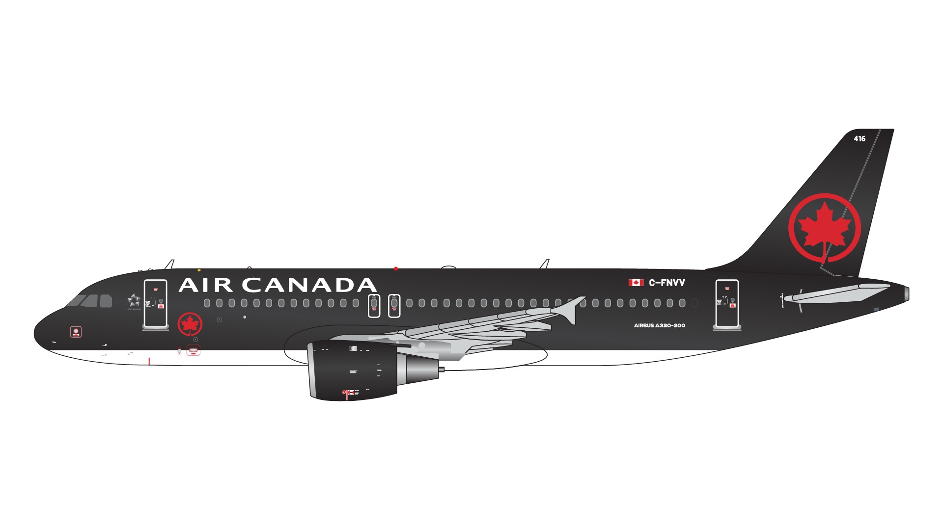 GJACA2255 GEMINI JETS Air Canada Jetz / エア・カナダ black color scheme A320-200 C-FNVV 1:400