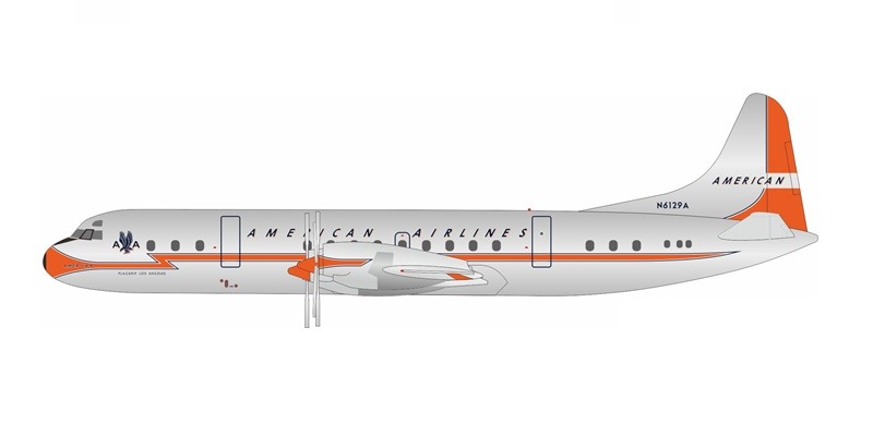 188AA1123P IN Flight200 American Airlines / アメリカン航空 ORANGE NOSE L-188 N6129A スタンド付き 1:200 メーカー完売