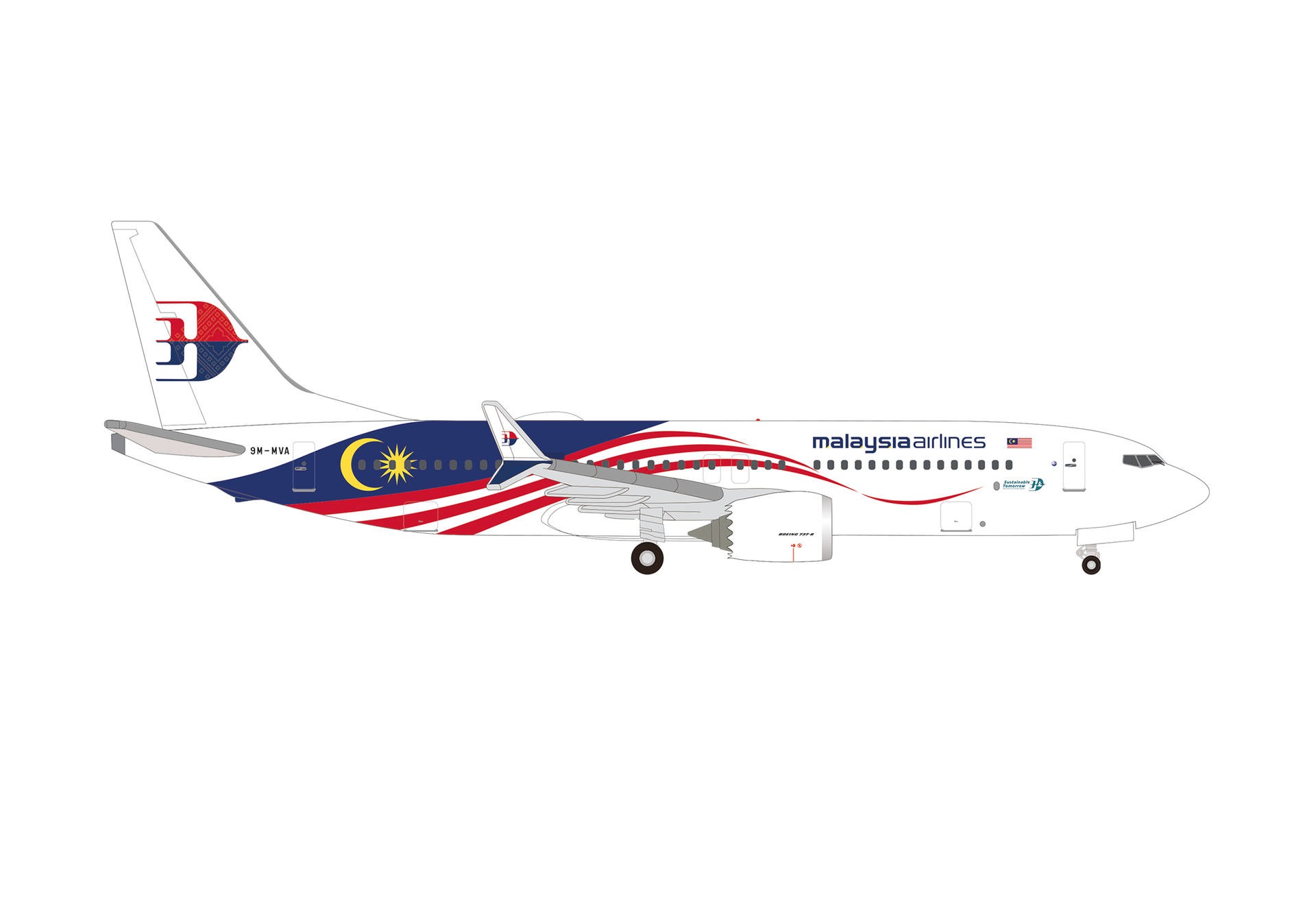 537780 Herpa Malaysia MAS / マレーシア航空 B737 Max8 9M-MVA 1:500 お取り寄せ