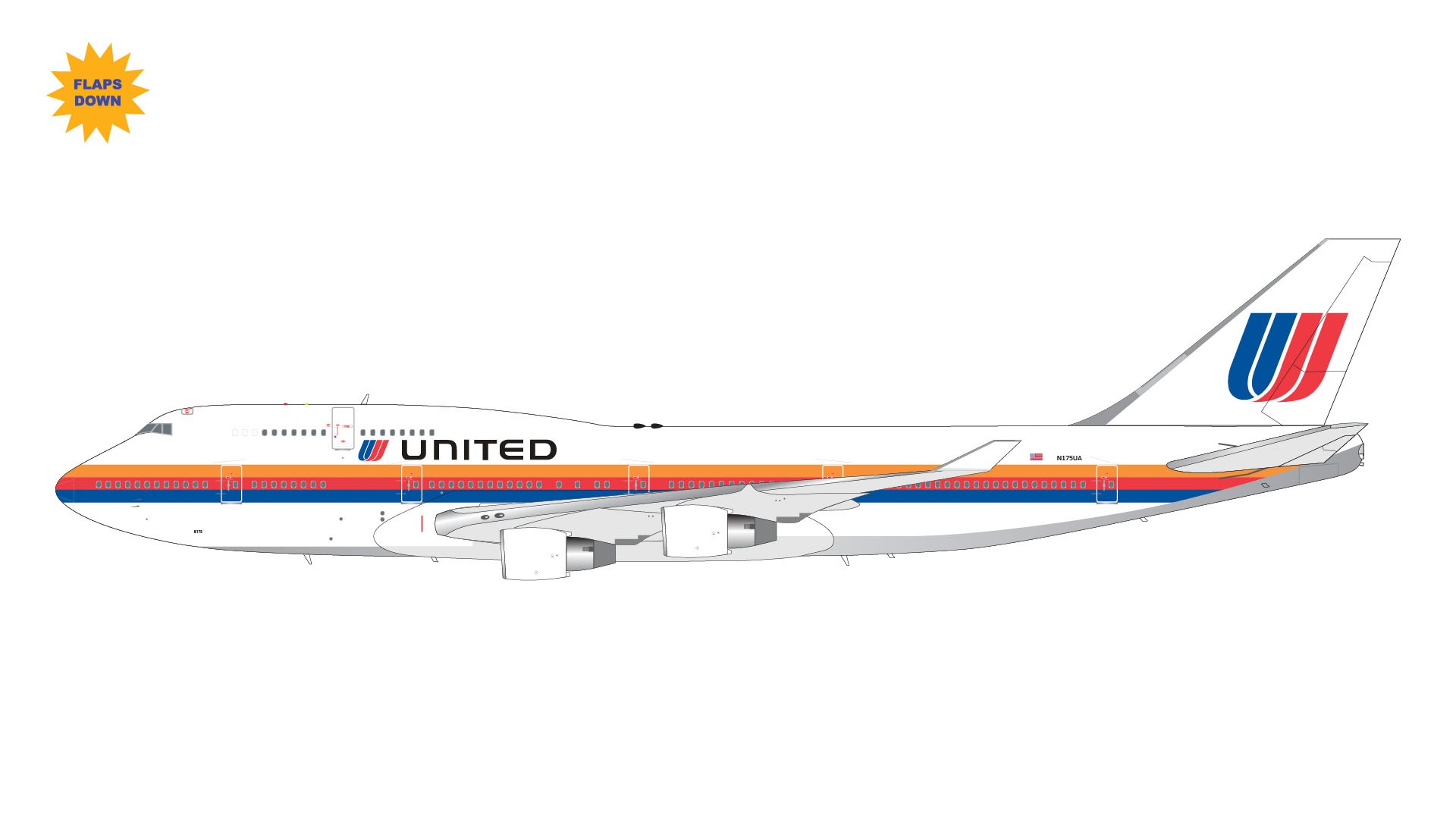 G2UAL1104F GEMINI 200 United Airlines / ユナイテッド航空 B747-400 N175UA Saul Bass livery, flaps down 1:200 完売しました。