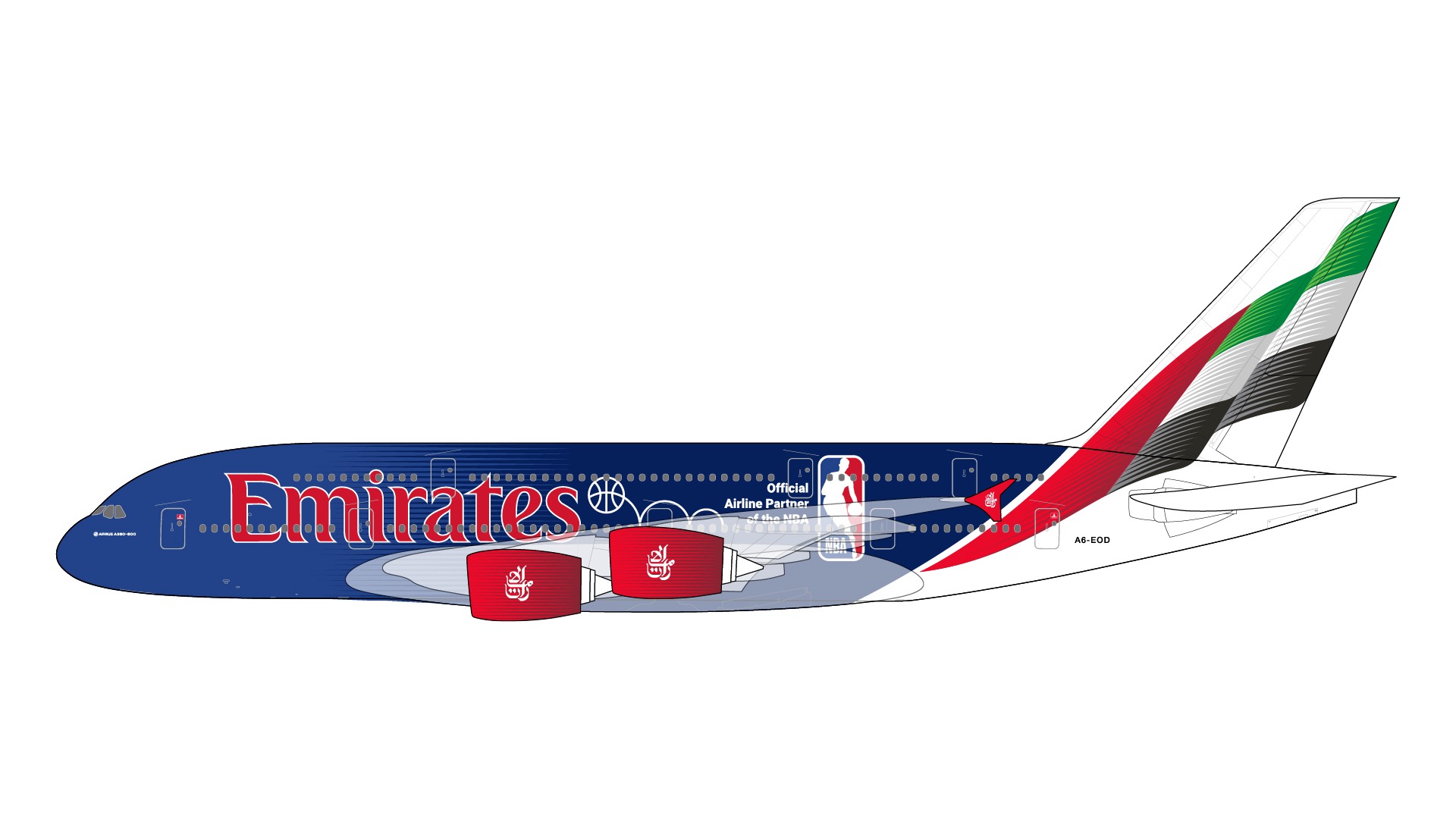 G2UAE1346 GEMINI 200 Emirates / エミレーツ航空 A380 A6-EOD "Official Airline Partner of the NBA" 1:200 お取り寄せ