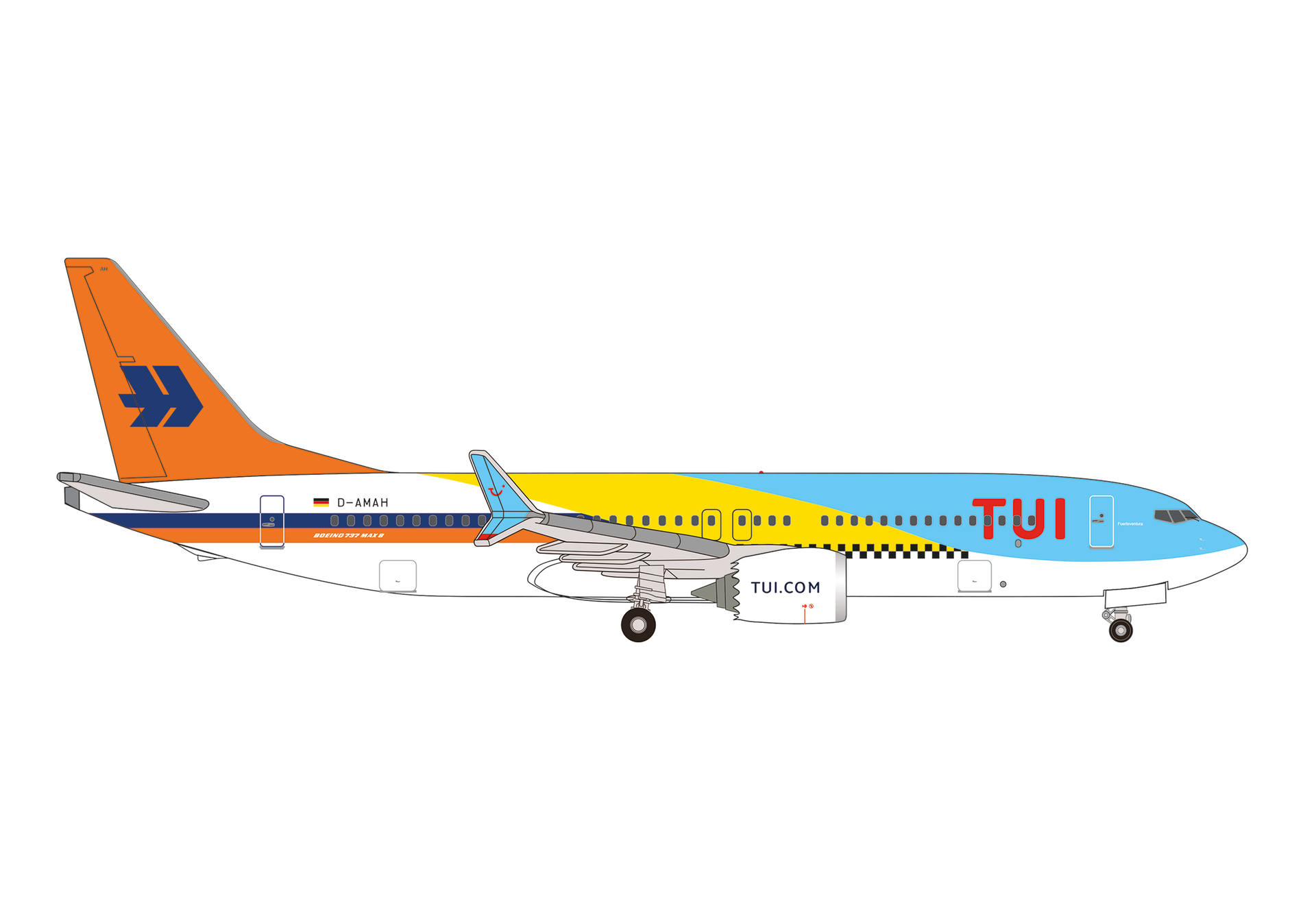 538411 Herpa TUI Airlines / TUI航空 B737 MAX8 D-AMAH 50 Years Fuerteventura 1:500 お取り寄せ
