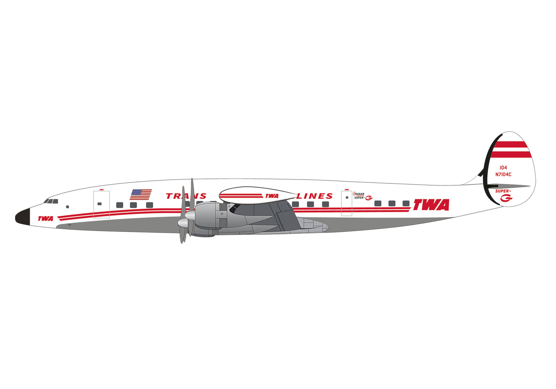 614467 Herpa SNAPFIT TWA Trans World Airlines / トランス・ワールド航空 L-1049G N7104C 1:125 完売しました