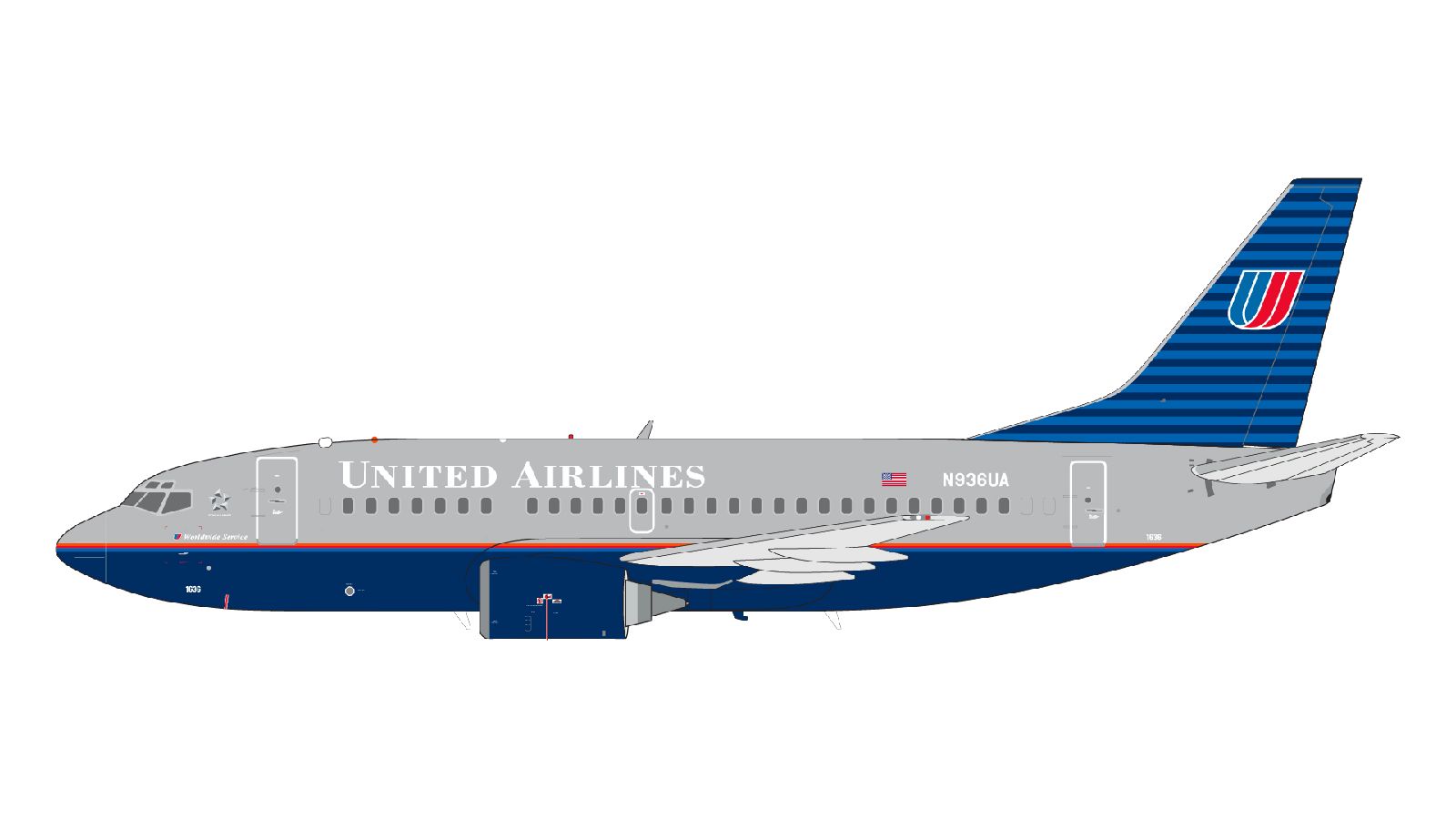 G2UAL312 GEMINI 200 United Airlines / ユナイテッド航空 B737-500 N936UA battleship livery スタンド付 1:200 お取り寄せ