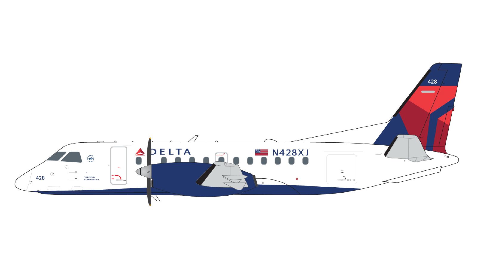 G2DAL1340 GEMINI 200 Delta Connection / デルタ・コネクション Saab 340B N428XJ  スタンド付 1:200 お取り寄せ
