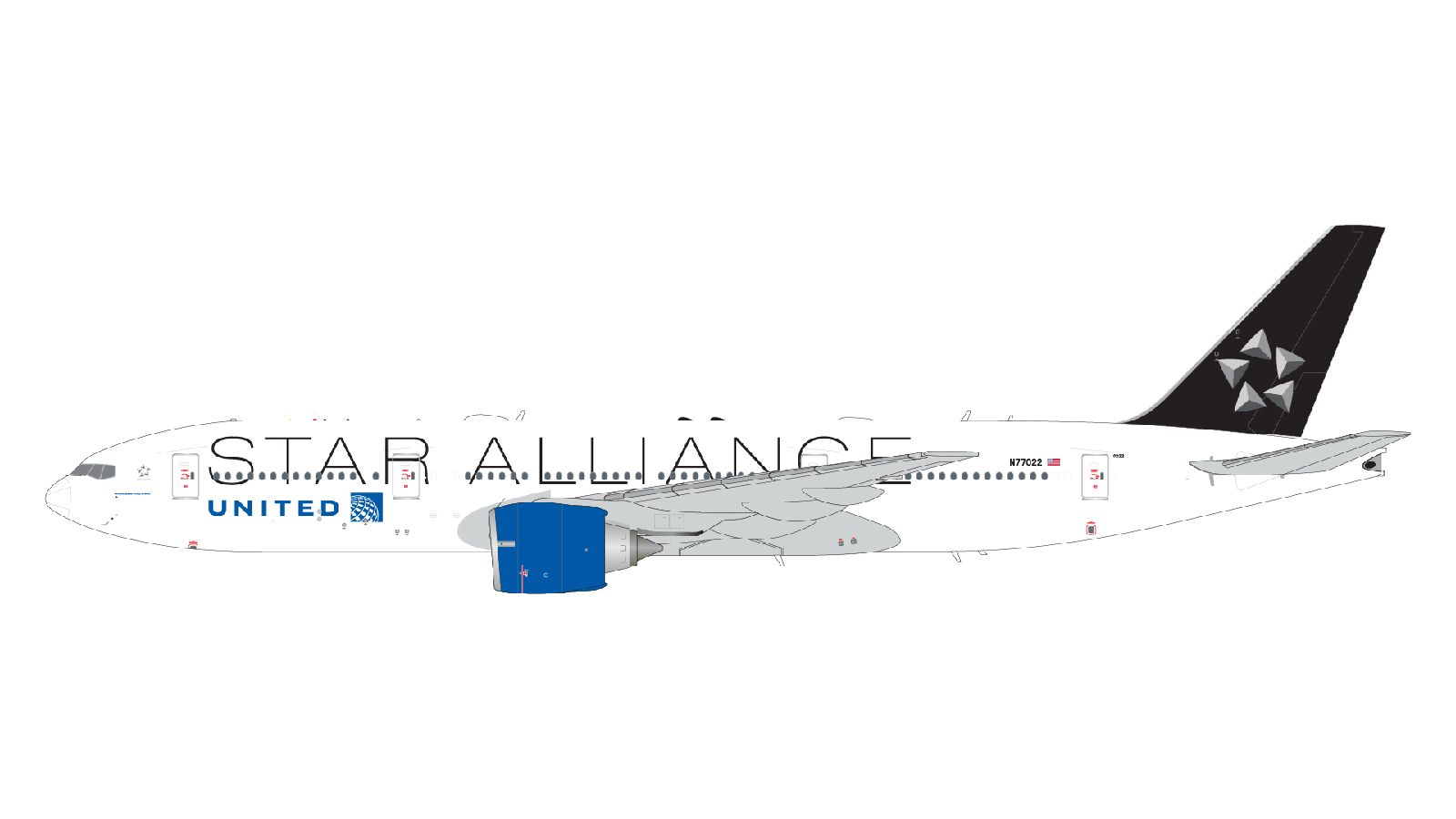 G2UAL1380 GEMINI 200 United Airlines / ユナイテッド航空 B777-200ER N77022 Star Alliance スタンド付 1:200 お取り寄せ