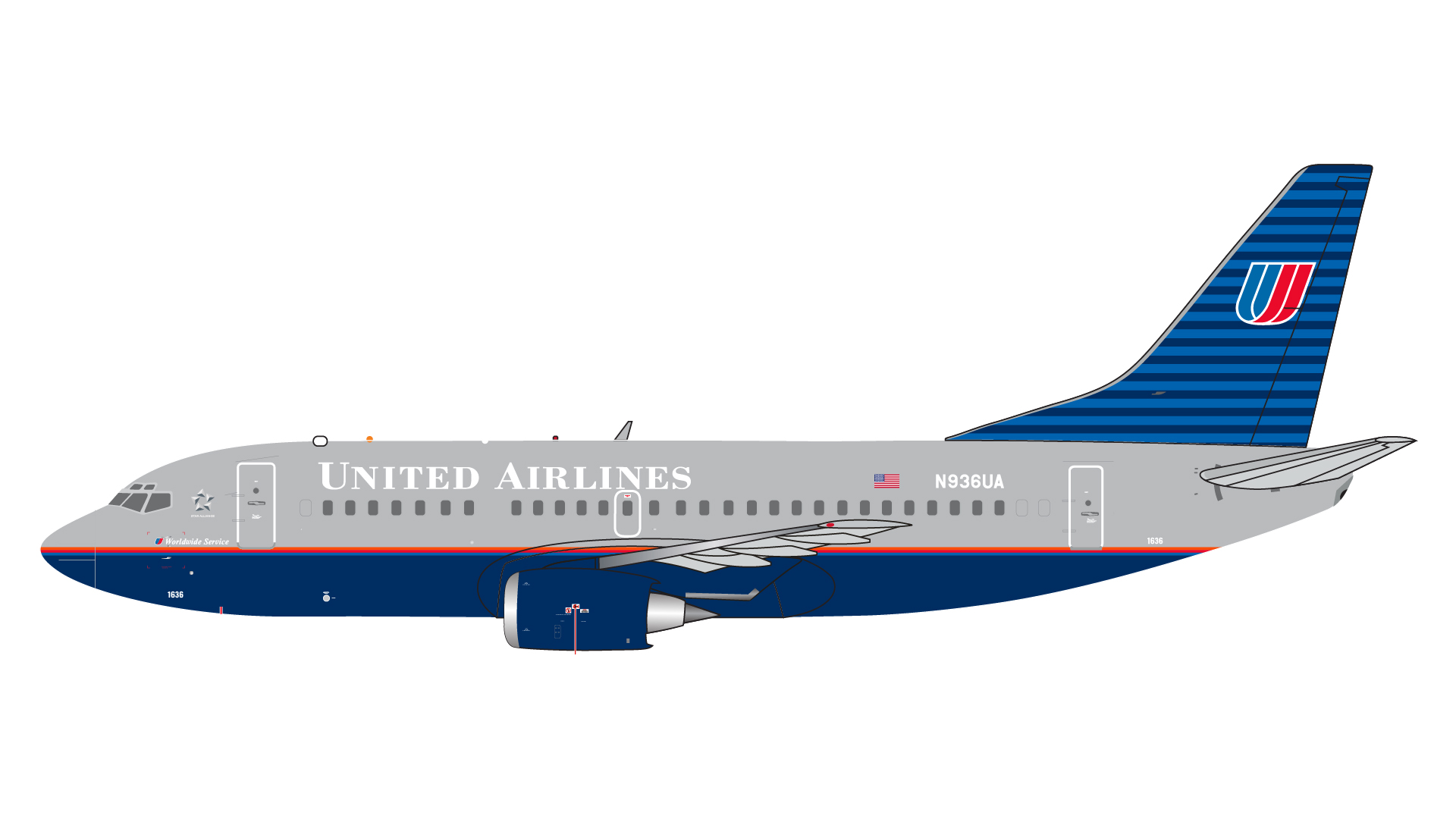 GJUAL2348 GEMINI JETS United Airlines / ユナイテッド航空 battleship livery B737-500 N936UA 1:400