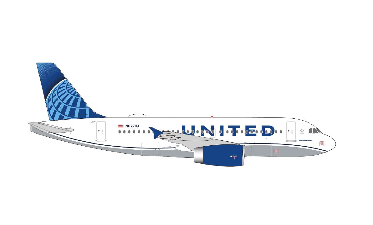 538756 Herpa United Airlines / ユナイテッド航空 A319 N877UA 1:500 完売しました。