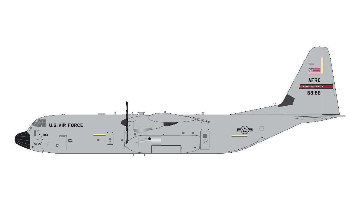 G2AFO1473 GEMINI 200 U.S. Air Force / アメリカ空軍 C-130J Hercules 05 8158 "Flying Jennies" (Keesler AFB); upgrade std. アップグレードスタンド付 1:200 お取り寄せ