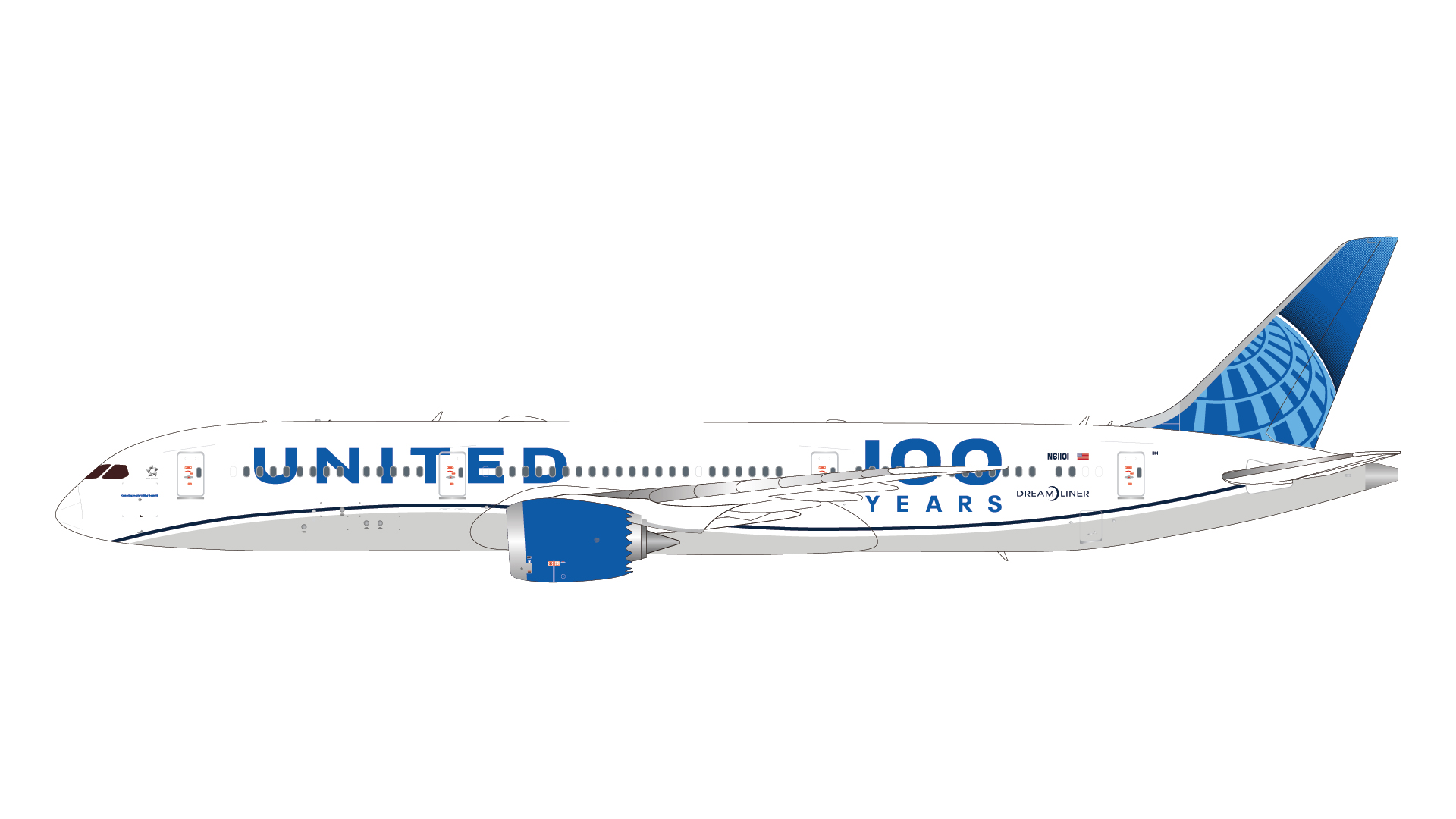 G2UAL1258 GEMINI 200 United Airlines / ユナイテッド航空 B787-9 N61101 “100 Years” スタンド付 1:200 お取り寄せ