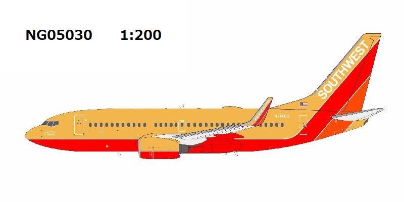 NG05030 NG MODELS Southwest Airlines / サウスウエスト航空 Desert Gold retro livery B737-700/w N714CB 1:200 お取り寄せ