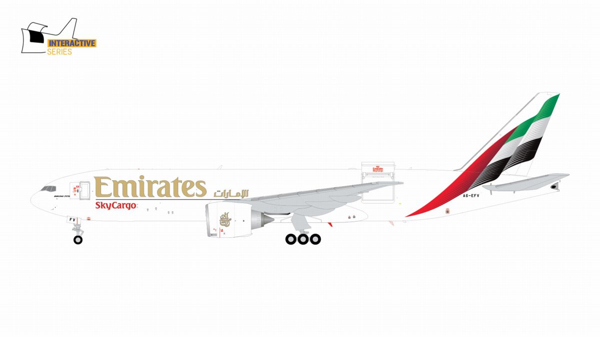 G2UAE1476 GEMINI 200 Emirates SkyCargo / エミレーツ・スカイカーゴ B777-200LRF A6-EFV Interactive Series 開閉選択式 スタンド付 1:200 お取り寄せ