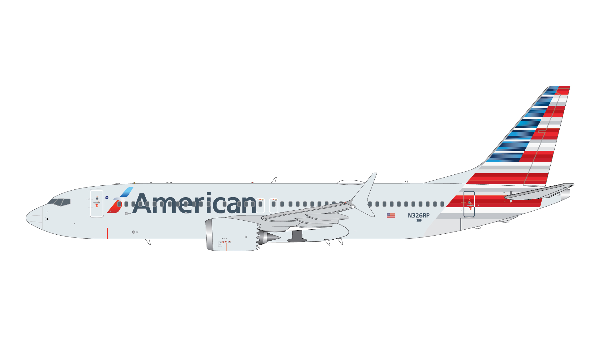 G2AAL1413 GEMINI 200 American Airlines / アメリカン航空 B737 MAX8 N326RP  スタンド付 1:200