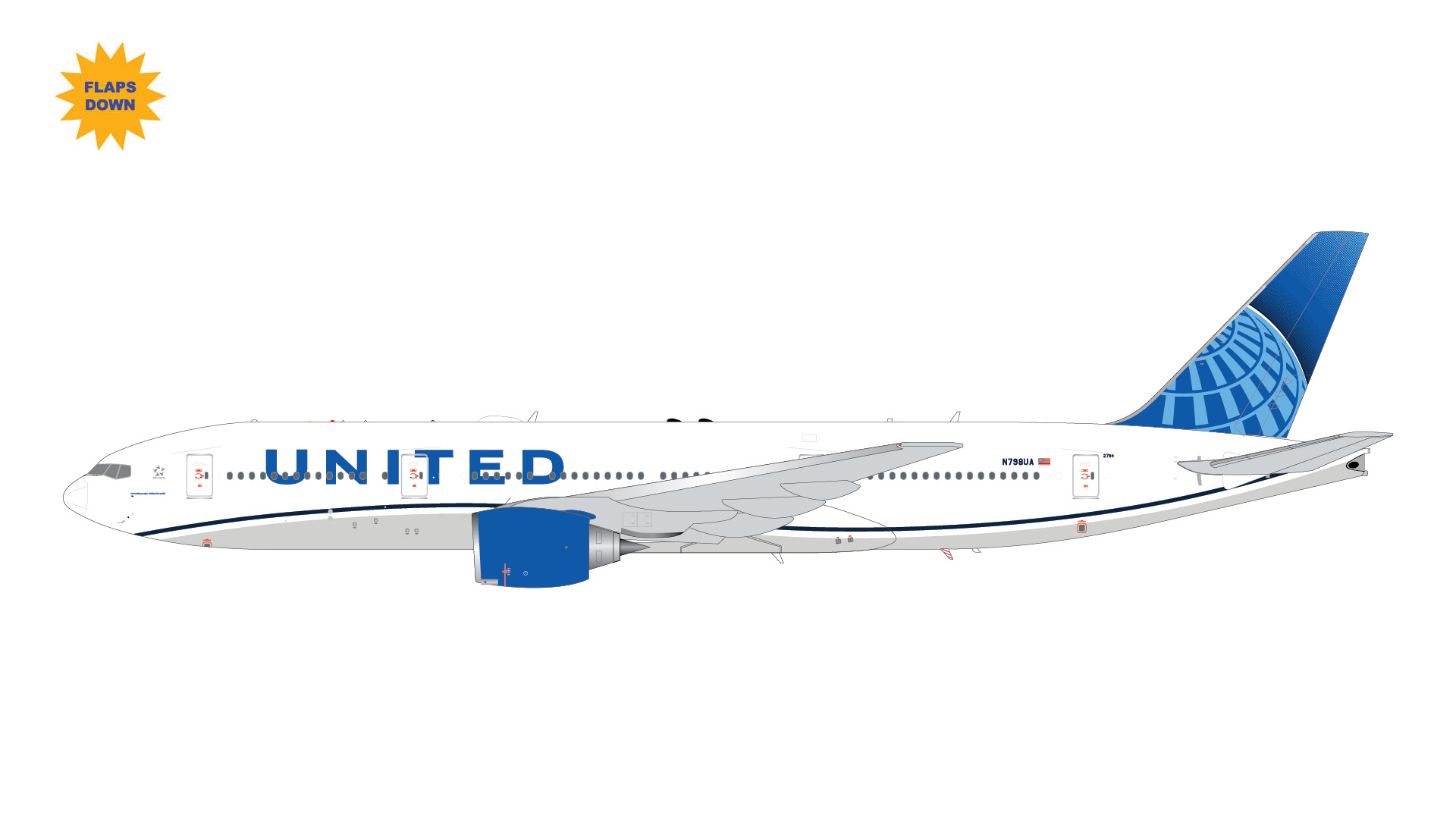 G2UAL1260F GEMINI 200 United Airlines / ユナイテッド航空 B777-200ER flaps down N798UA  スタンド付 1:200 お取り寄せ