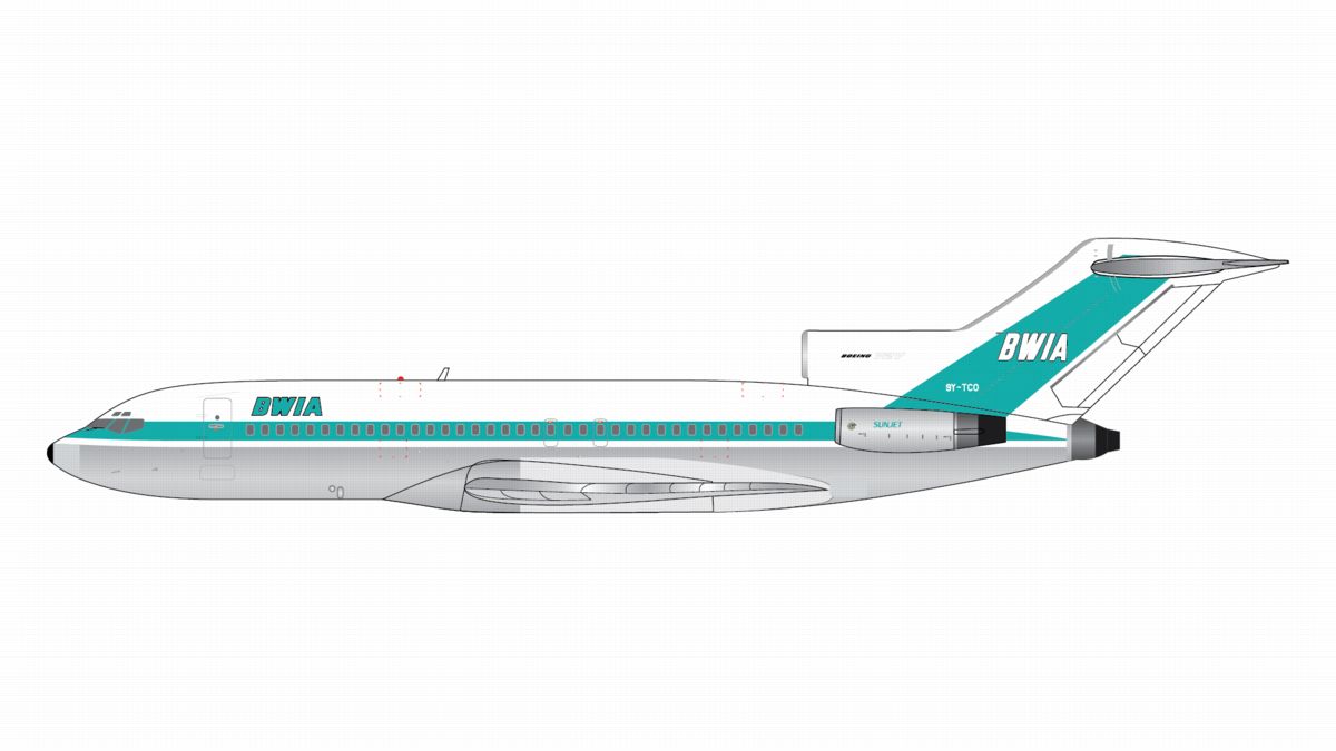 GJBWA2376 GEMINI JETS BWIA West Indies Airways / BWIA ウェスト インディーズ エアウェイズ 1960s livery, polished belly  B727-100 9Y-TCO 1:400