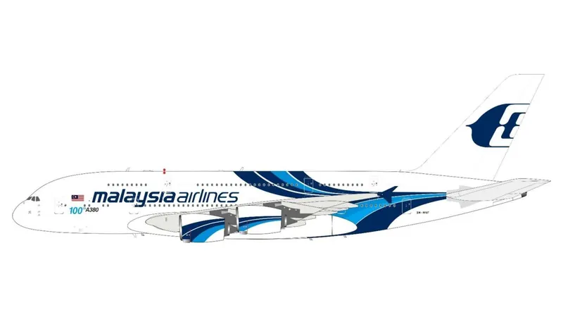 380MH0526 IN Flight200 Malaysia Airlines MAS / マレーシア航空 100th A380 9M-MNF スタンド付き 1:200 予約