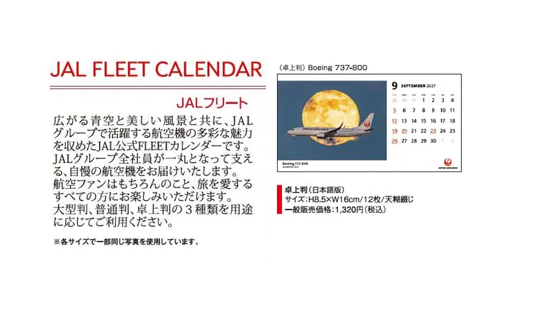 2027JAL05 JAL 2027年度版 カレンダー フリート 卓上版 8.5×16cm 12枚 予約